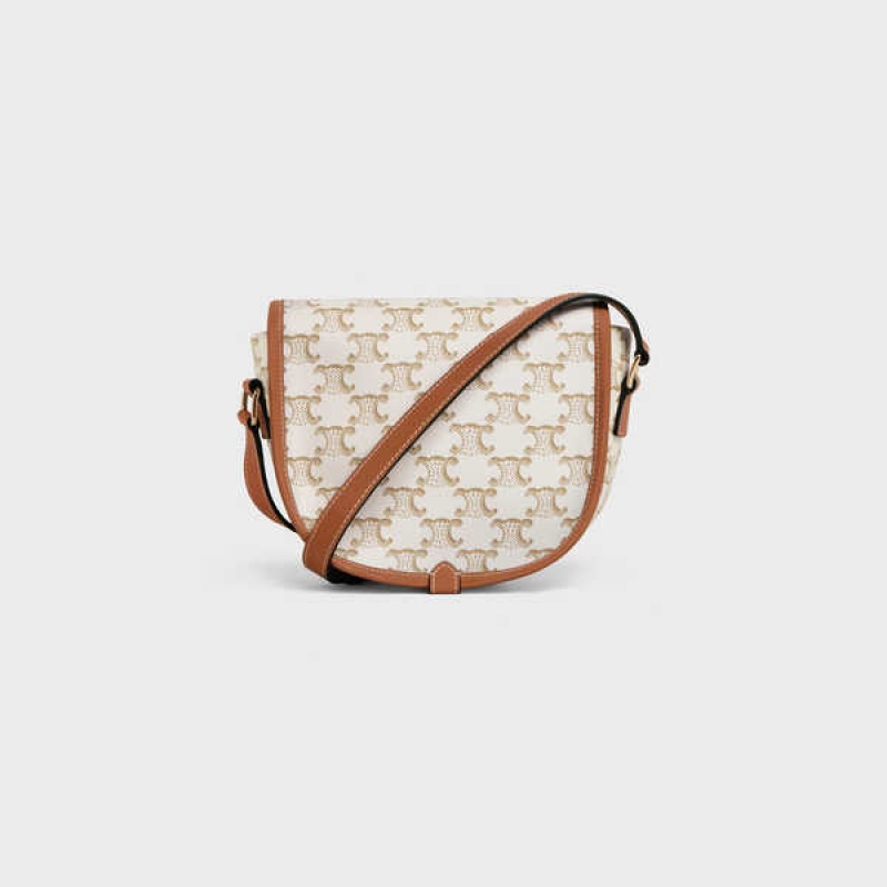 Celine Medium Folco bag in and calfskin Triomphe Canvas White | CL-593127