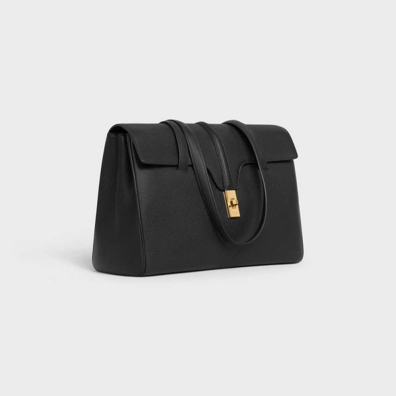 Celine Medium Soft Bag in Supple Grained Calfskin 16 Black | CL-593263