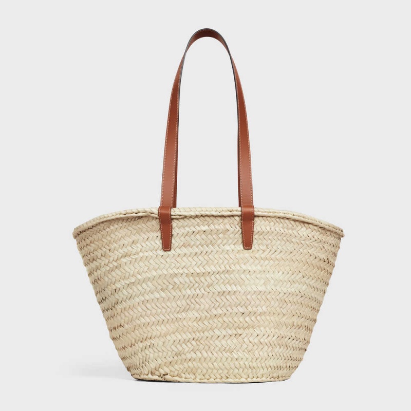 Celine Medium Triomphe Classic in palm leaves and Calfskin Panier Tan | CL-593069