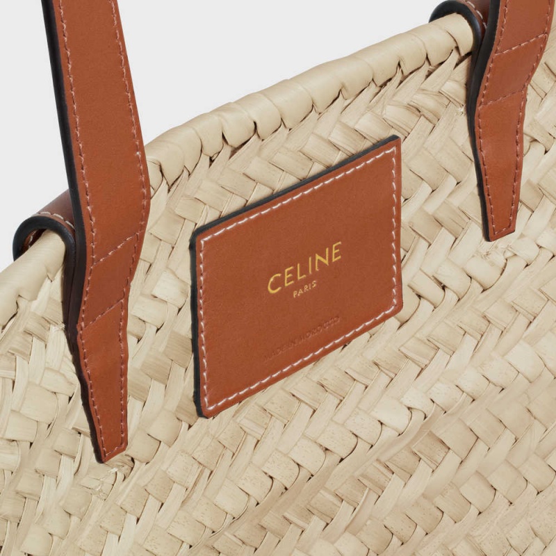 Celine Medium Triomphe Classic in palm leaves and Calfskin Panier Tan | CL-593069