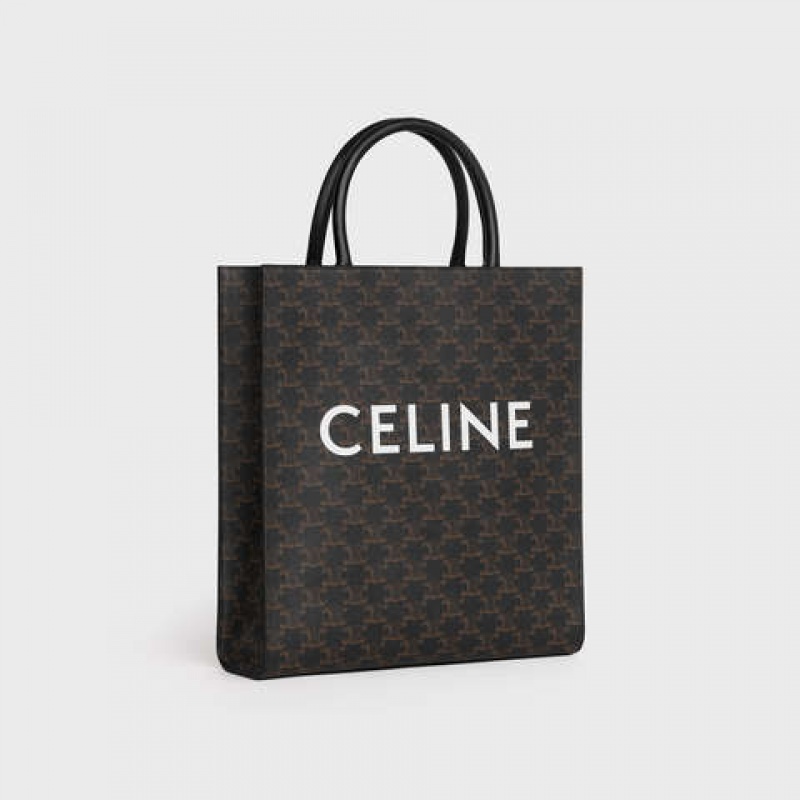 Celine Medium Vertical in Triomphe Canvas with celine print Cabas Black | CL-591836