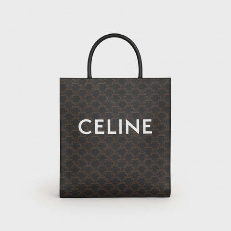 Celine Medium Vertical in Triomphe Canvas with celine print Cabas Black | CL-591836