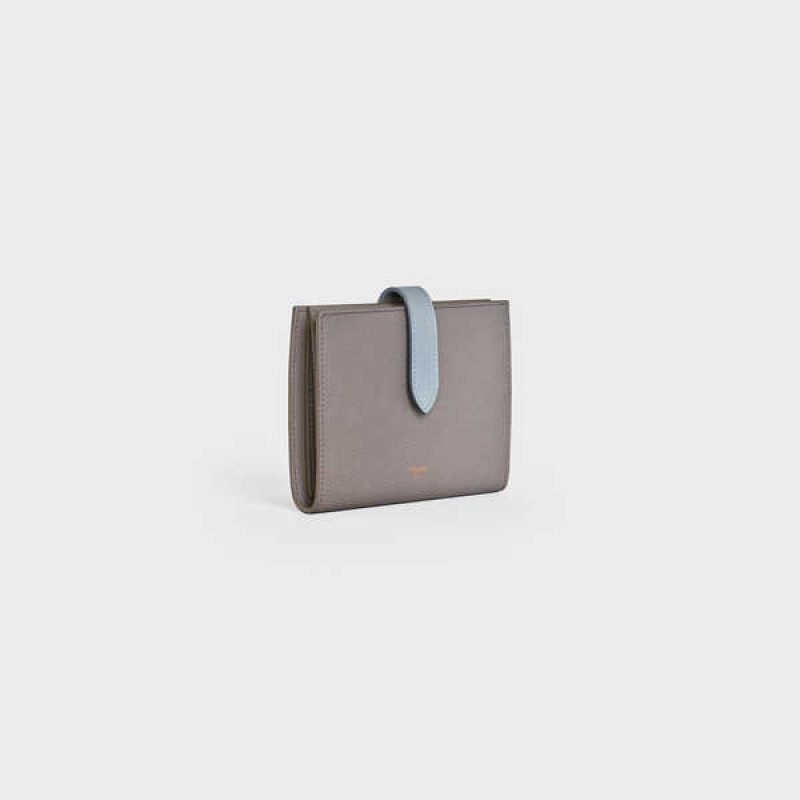 Celine Medium strap in Bicolour Grained Calfskin Wallets Pebble/ Mineral | CL-592991