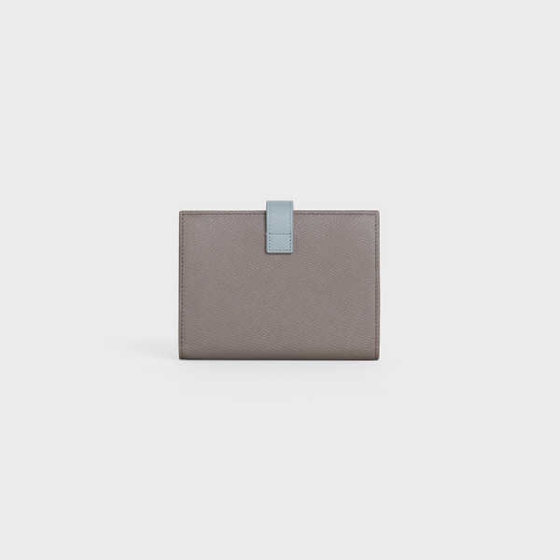 Celine Medium strap in Bicolour Grained Calfskin Wallets Pebble/ Mineral | CL-592991