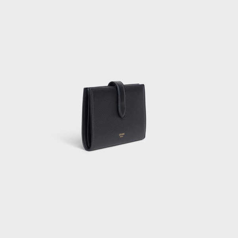 Celine Medium strap in Grained calfskin Wallets Black | CL-592989