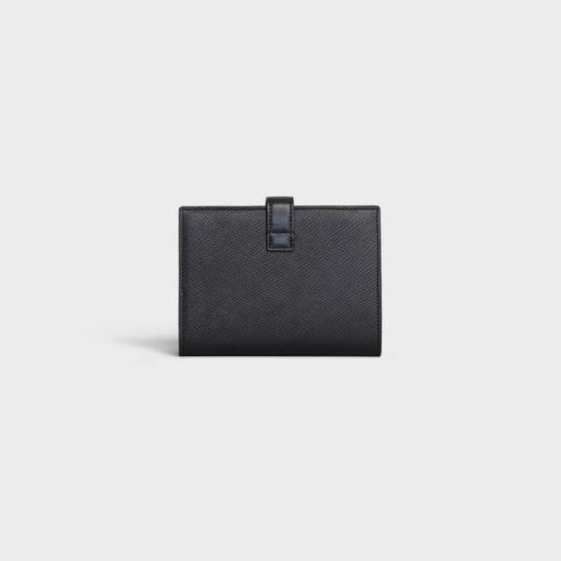 Celine Medium strap in Grained calfskin Wallets Black | CL-592989