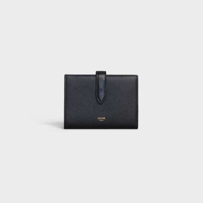 Celine Medium strap in Grained calfskin Wallets Black | CL-592989