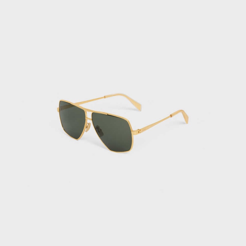 Celine Metal Frame 24 in Metal Sunglasses Gold / Green | CL-592409