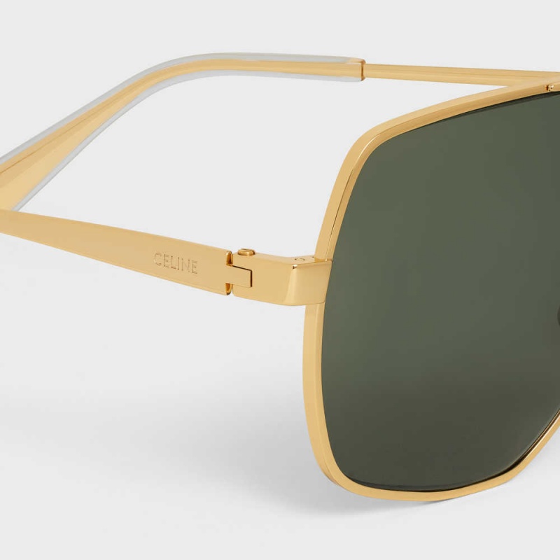 Celine Metal Frame 24 in Metal Sunglasses Gold / Green | CL-592409