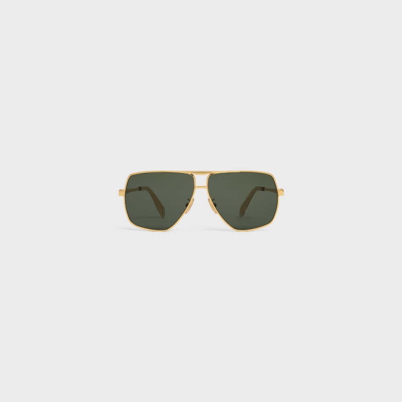 Celine Metal Frame 24 in Metal Sunglasses Gold / Green | CL-592409