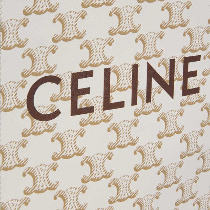 Celine Mini Vertical Cabas in and calfskin with print Triomphe Canvas White | CL-593136