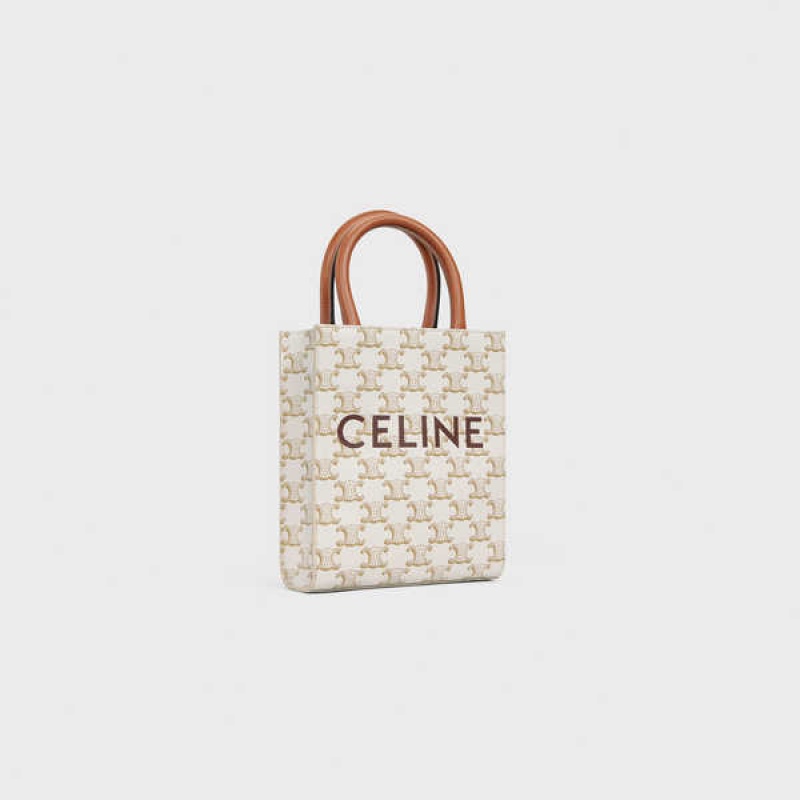 Celine Mini Vertical in Triomphe Canvas and calfskin with print Cabas White | CL-593086