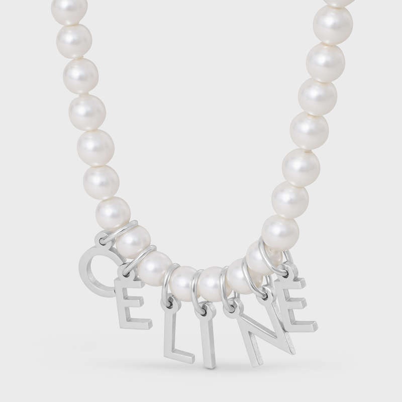 Celine Monochroms in Glass Pearls and Brass with Rhodium Finish Bracelets Ivory / Silver | CL-591656