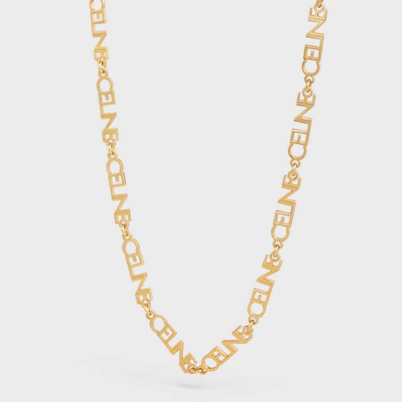 Celine Multi Logo in Brass with Gold Finish Necklaces Gold | CL-592250