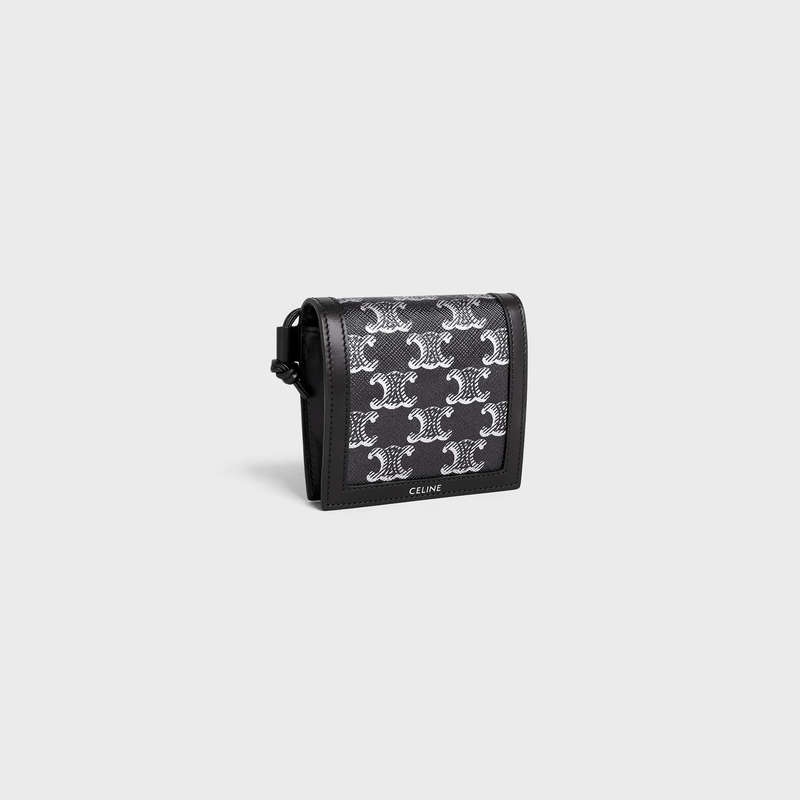 Celine NEKCLACE in Triomphe Canvas and calfskin Wallets Silver / Black | CL-591792