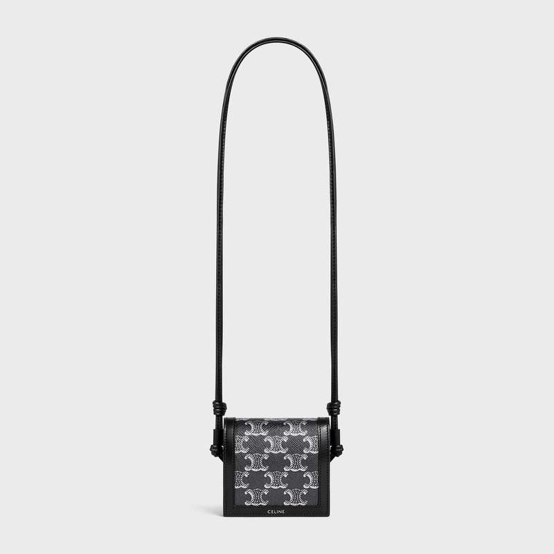 Celine NEKCLACE in Triomphe Canvas and calfskin Wallets Silver / Black | CL-591792