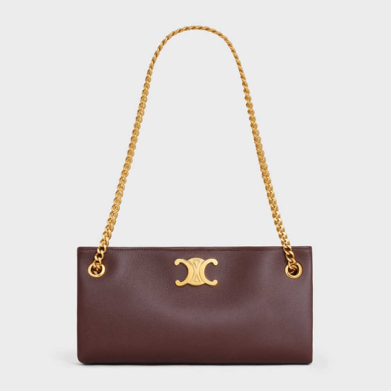 Celine NEWSPAPER CHAIN BAG SOFT in SUPPLE CALFSKIN Triomphe Chestnut | CL-593167