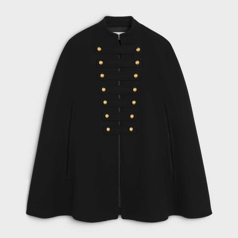 Celine Officer cape in wool and cashmere cloth Coats Black | CL-592626