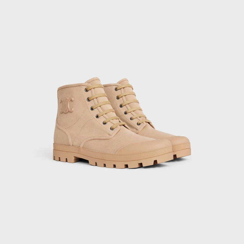 Celine PATAPANS LACE-UP in CANVAS Boots Sand | CL-591880