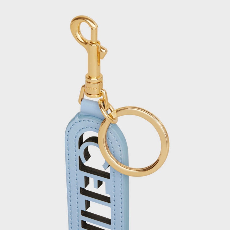 Celine PERFORATED KEYRING CHARM in SMOOTH CALFSKIN Leather Goods Accessories Celeste | CL-592900