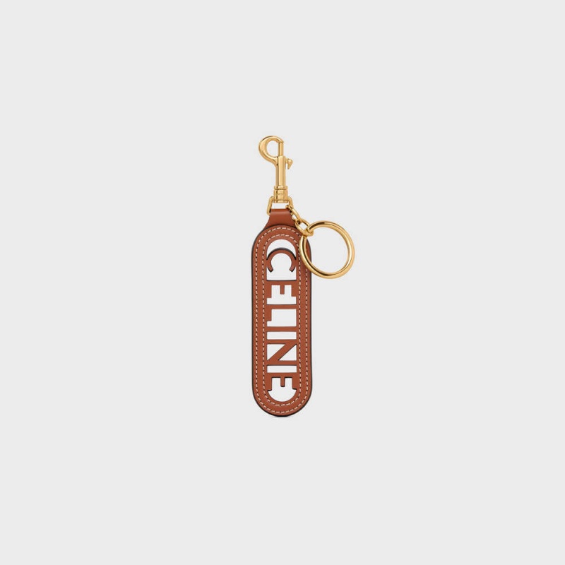 Celine PERFORATED KEYRING CHARM in SMOOTH CALFSKIN Leather Goods Accessories Tan | CL-592899