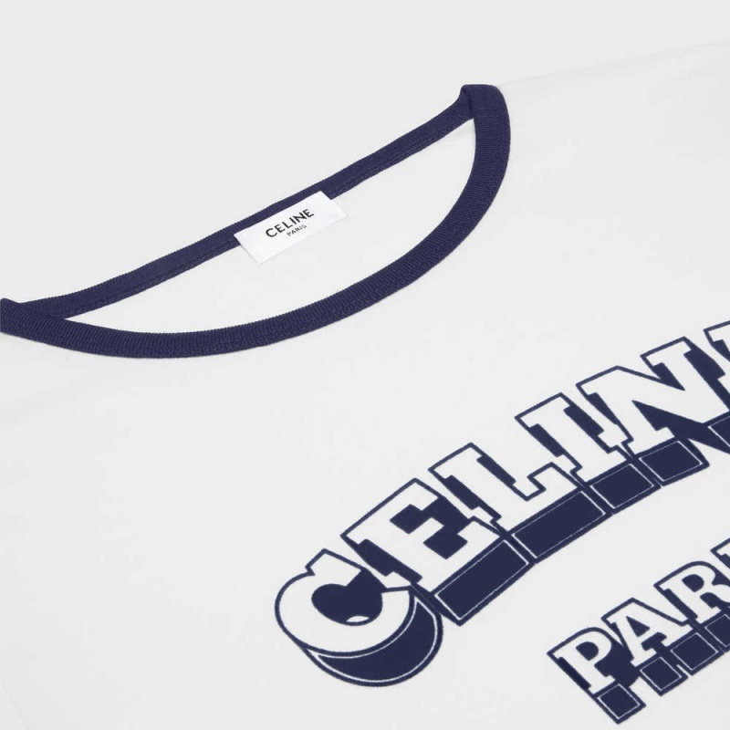 Celine Paris 70 s in cotton jersey T-shirts Off White / Navy | CL-592779