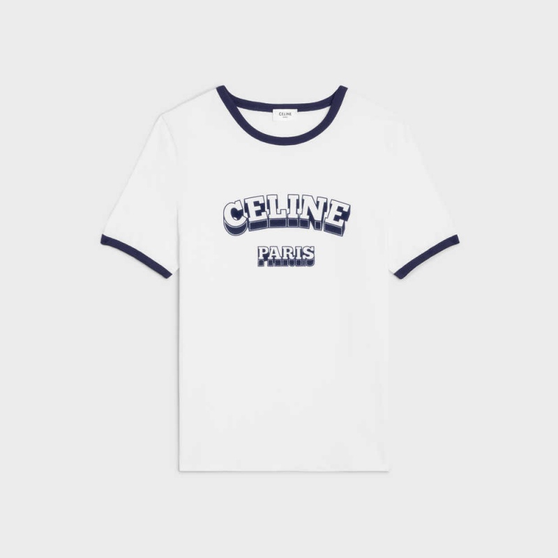 Celine Paris 70 s in cotton jersey T-shirts Off White / Navy | CL-592779