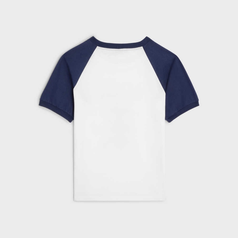 Celine Paris anchor in cotton jersey T-shirts Off White / Navy | CL-592784