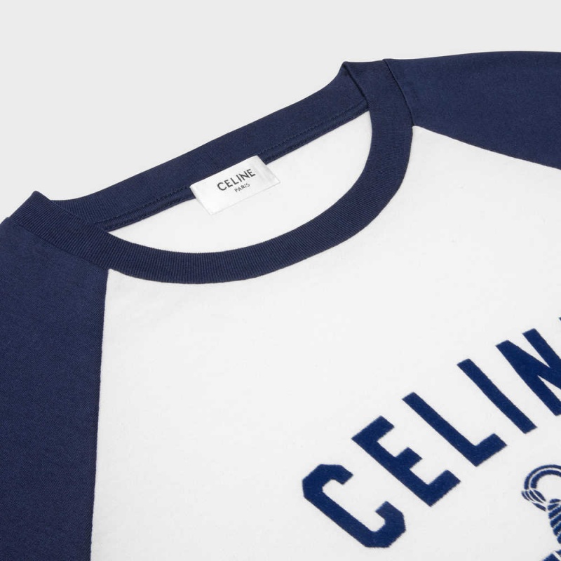 Celine Paris anchor in cotton jersey T-shirts Off White / Navy | CL-592784