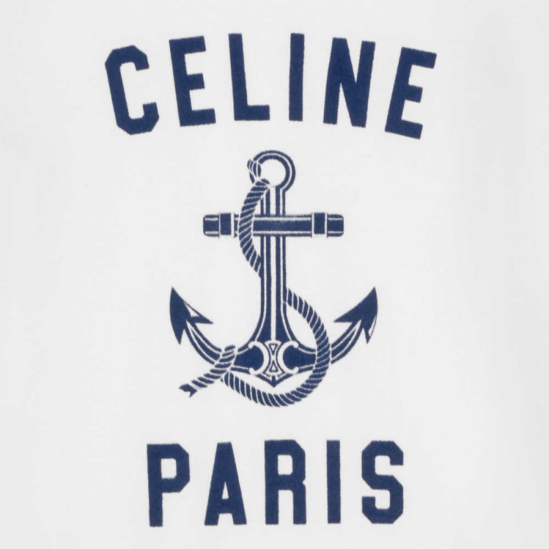 Celine Paris anchor in cotton jersey T-shirts Off White / Navy | CL-592784