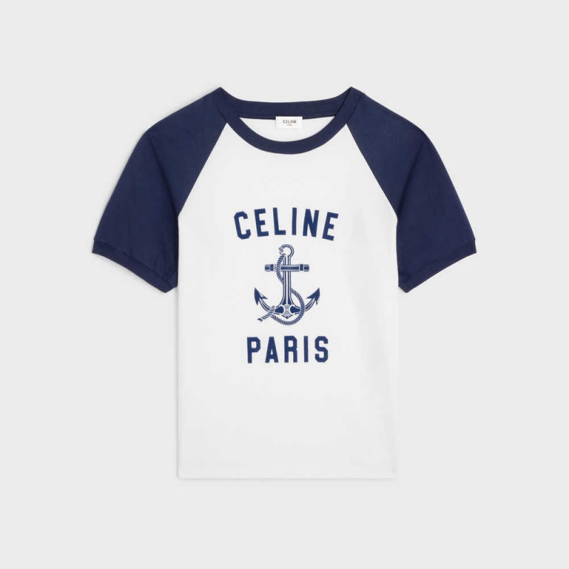 Celine Paris anchor in cotton jersey T-shirts Off White / Navy | CL-592784