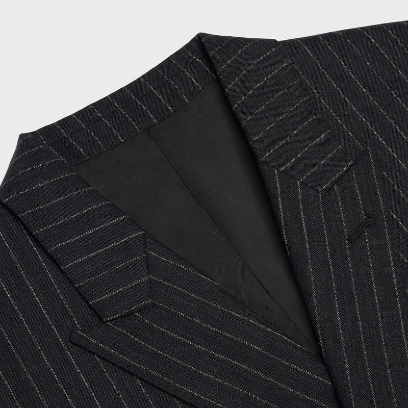 Celine RECTANGLE IN STRIPED WOOL FABRIC Jackets Anthracite/Chalk | CL-591995