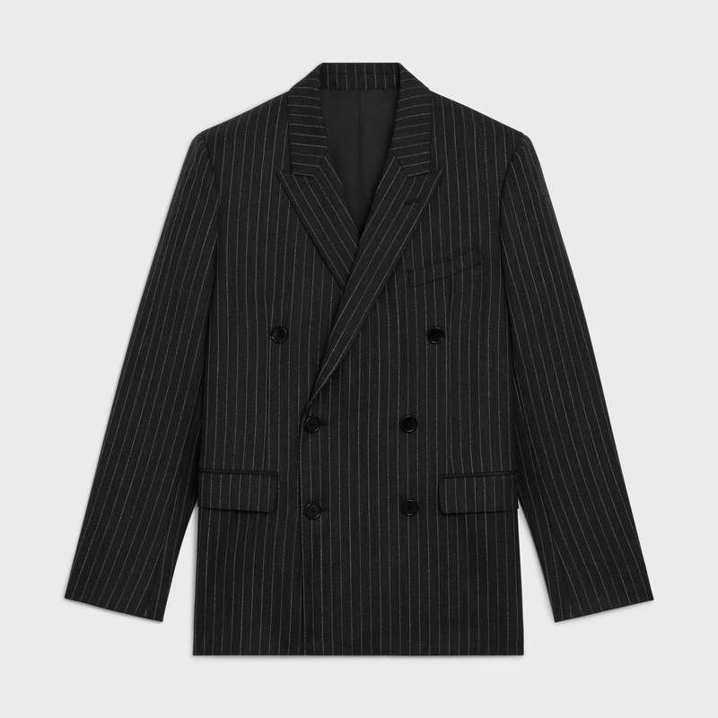 Celine RECTANGLE IN STRIPED WOOL FABRIC Jackets Anthracite/Chalk | CL-591995