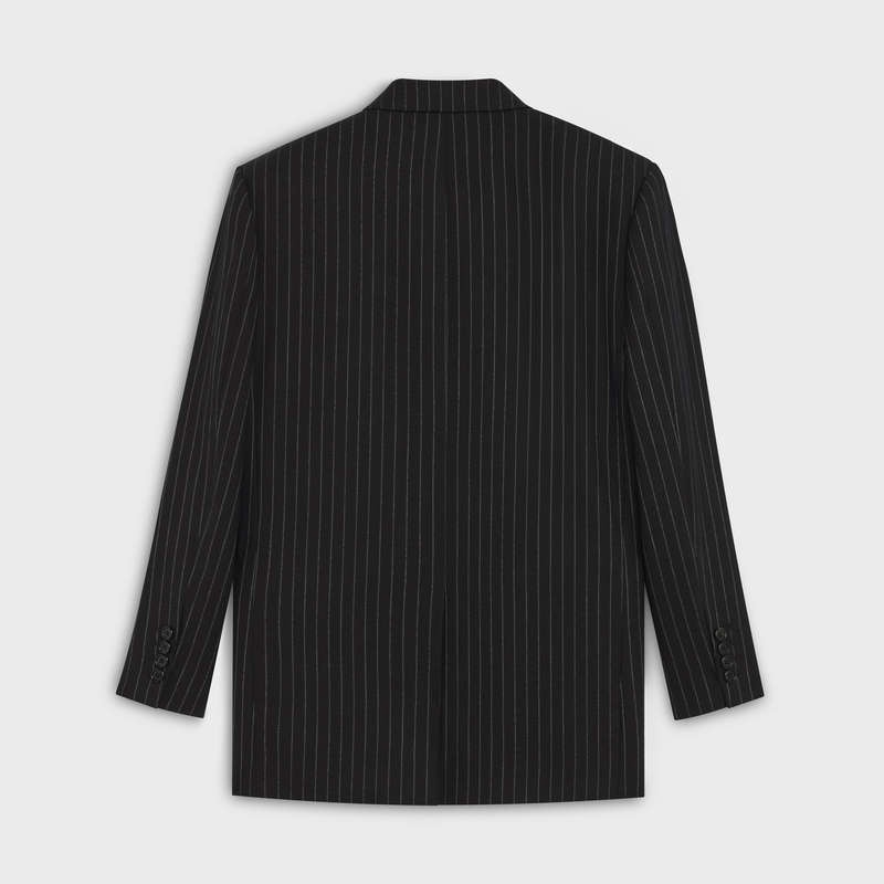 Celine RECTANGLE IN STRIPED WOOL FABRIC Jackets Black / Chalk | CL-591994