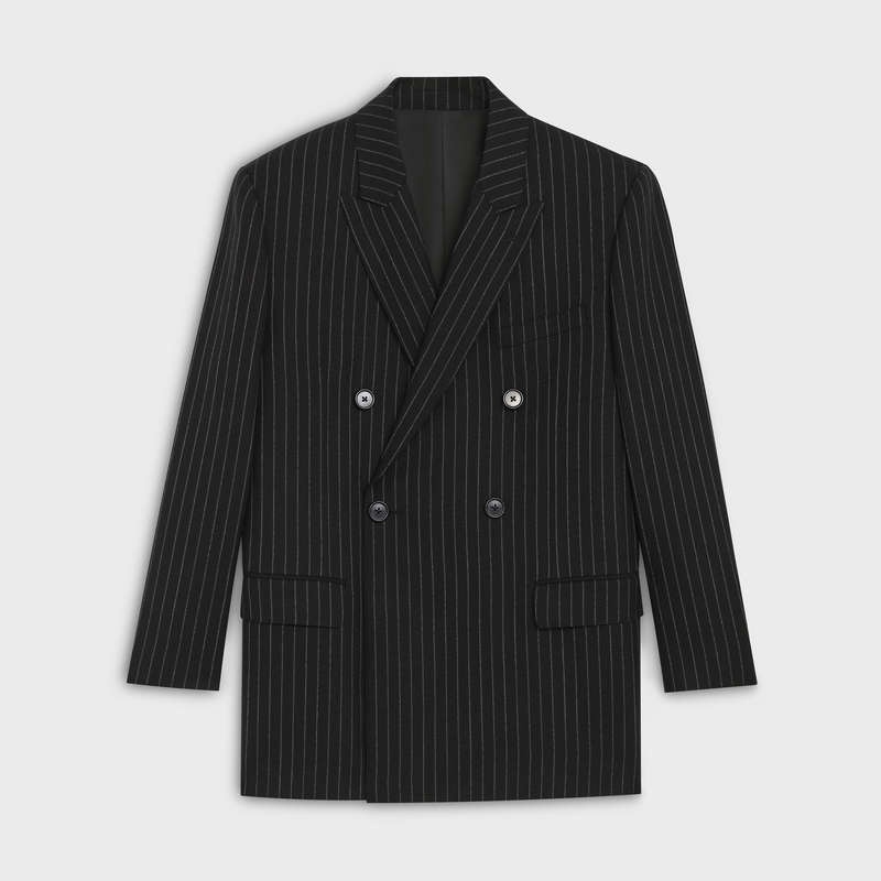 Celine RECTANGLE IN STRIPED WOOL FABRIC Jackets Black / Chalk | CL-591994