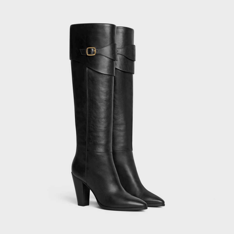 Celine RIDING WITH TRIOMPHE WILTERN in CALFSKIN Boots Black | CL-592515