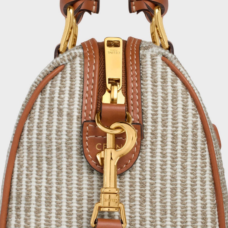 Celine SMALL BOSTON in STRIPED TEXTILE AND CALFSKIN Cuir Triomphe Beige | CL-593151