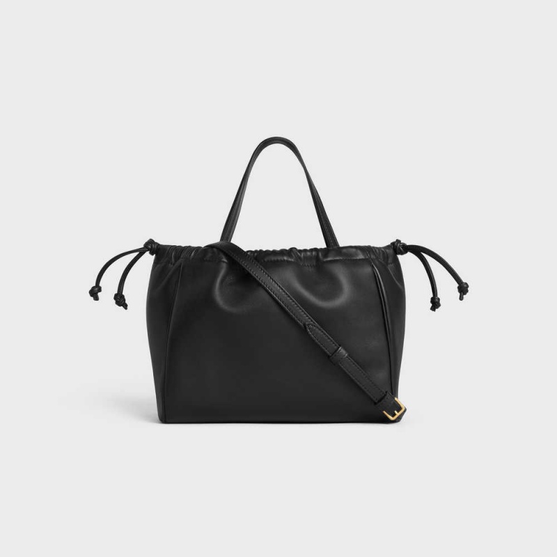 Celine SMALL CABAS DRAWSTRING in Smooth Calfskin Cuir Triomphe Black | CL-593154