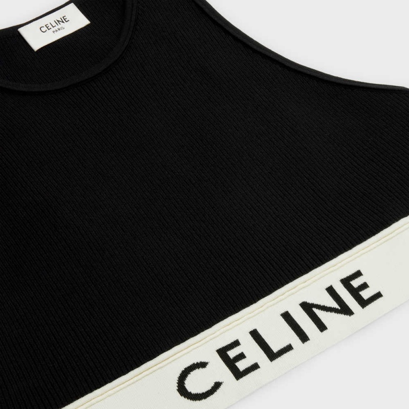 Celine SPORTS BRA IN ATHLETIC KNIT Sweatshirts BLACK / CREAM | CL-592808