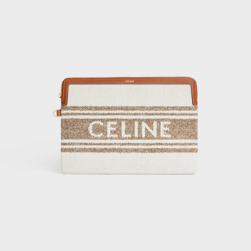 Celine STRAP in STRIPED TEXTILE with celine JACQUARD Pouch Tobacco / Tan | CL-592887