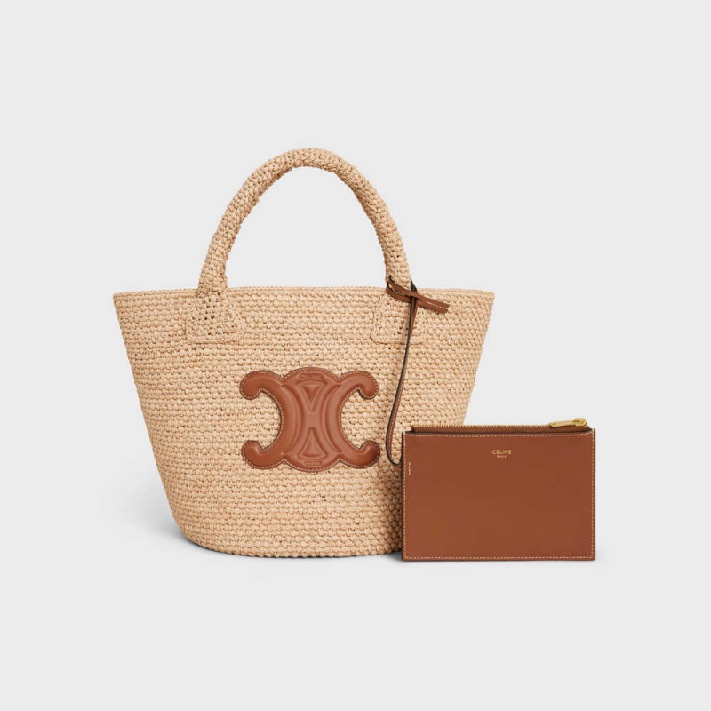 Celine SUPPLE SMALL TRIOMPHE CLASSIC in Raffia and calfskin Panier Tan | CL-593067