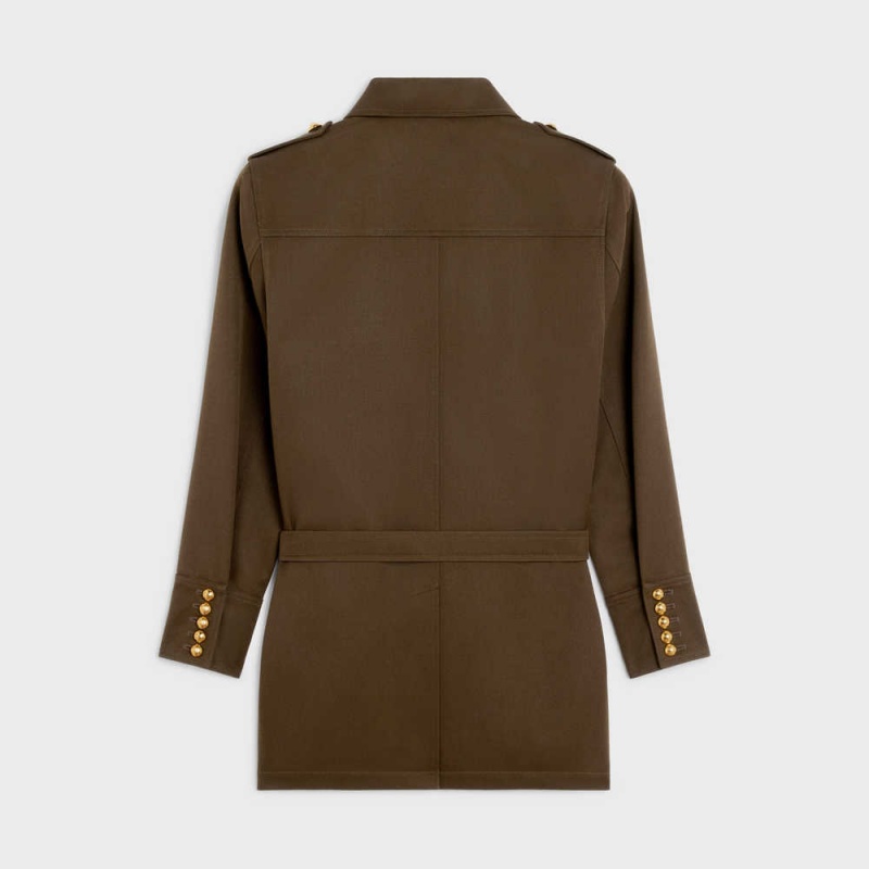 Celine Saharienne in diagonal wool Jackets MILITARY BROWN | CL-592643