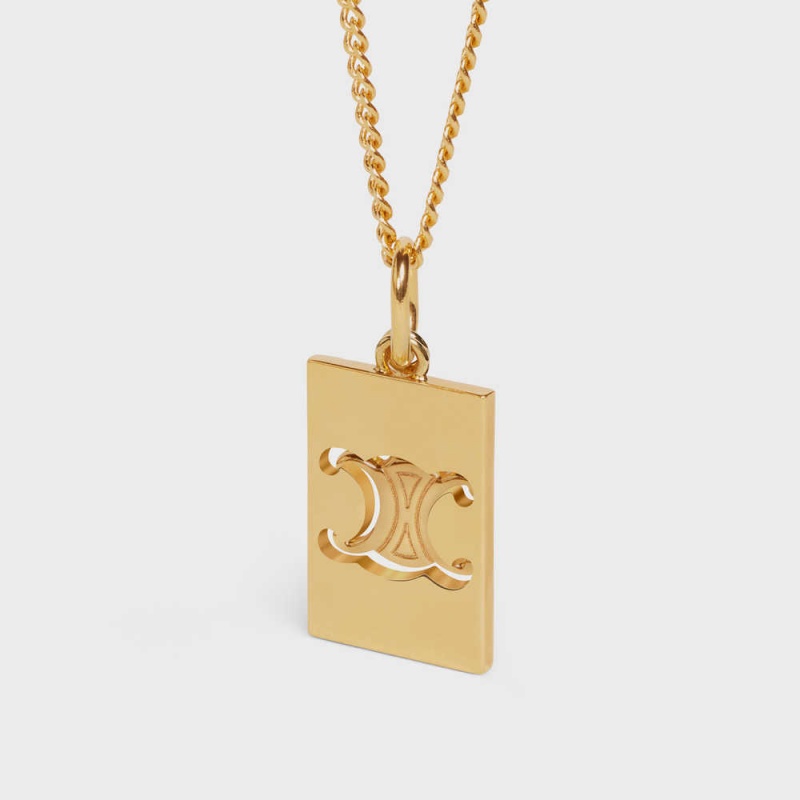 Celine Separables Triomphe Interlocked Pendant in Brass with Gold Finish Necklaces Gold | CL-592261