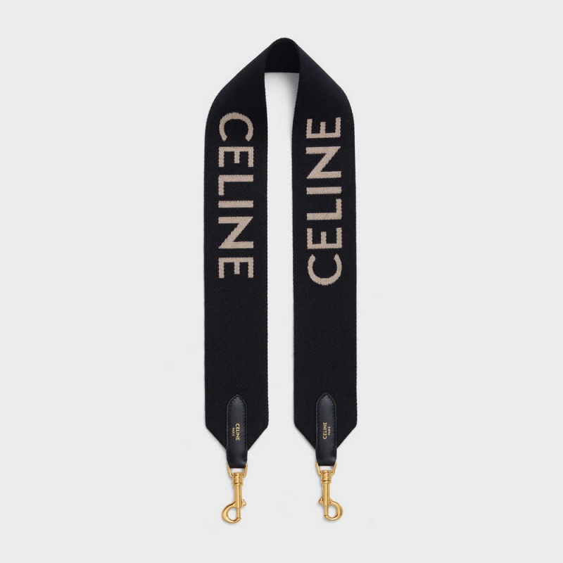 Celine Short Strap in Wool with jacquard Leather Goods Accessories Black / white | CL-592912