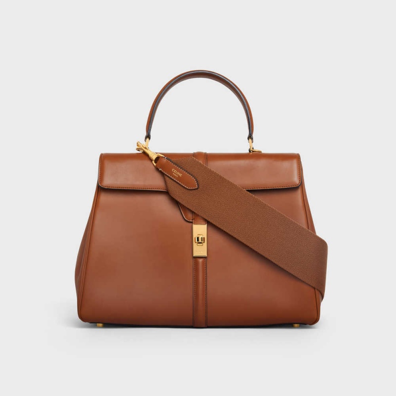 Celine Short Strap in textile and calfskin Leather Goods Accessories Tan | CL-592916