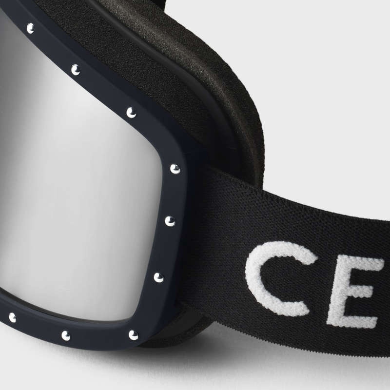 Celine Ski Mask in Plastic with Metal Studs & Mirror Lenses Sunglasses Black/Black | CL-591761