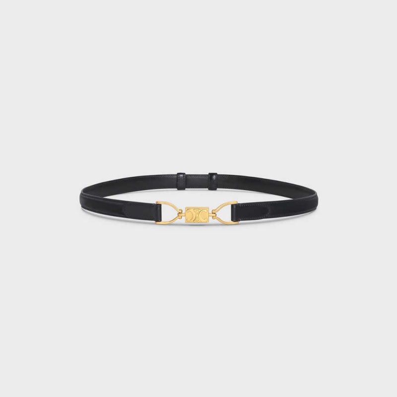 Celine Small Block Triomphe in Taurillon Leather Belts Black | CL-592486