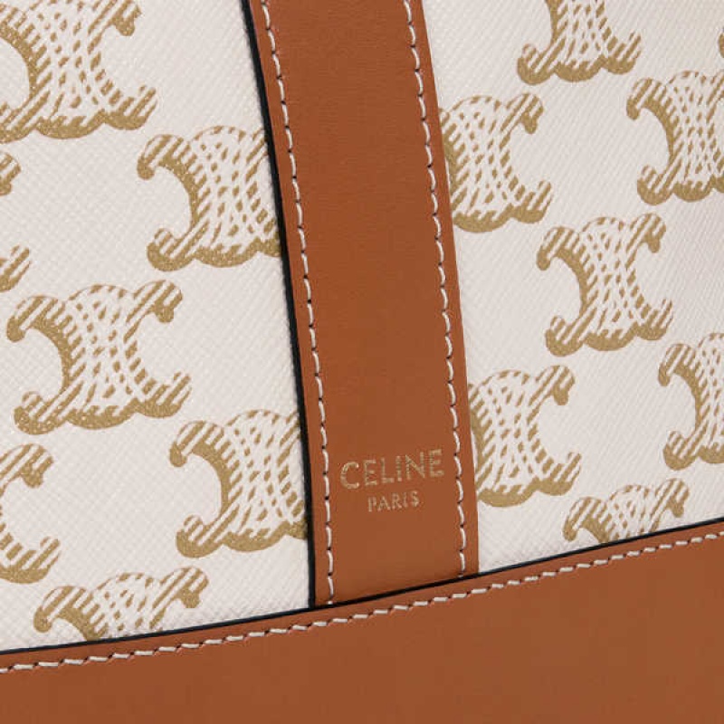 Celine Small Bucket in and calfskin Triomphe Canvas White | CL-593124