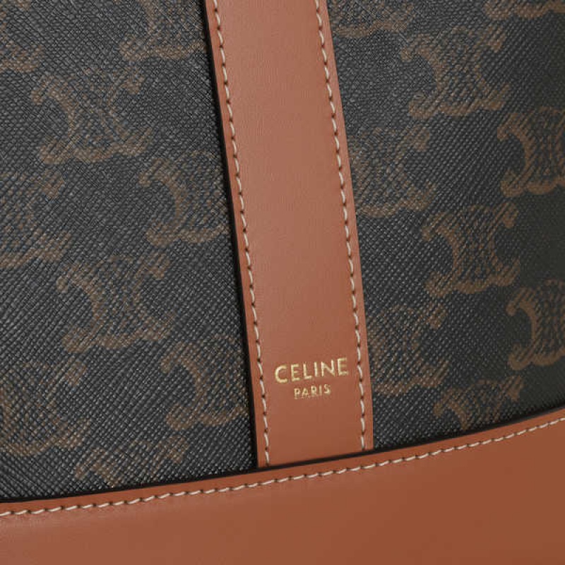 Celine Small Bucket in and calfskin Triomphe Canvas Tan | CL-593123