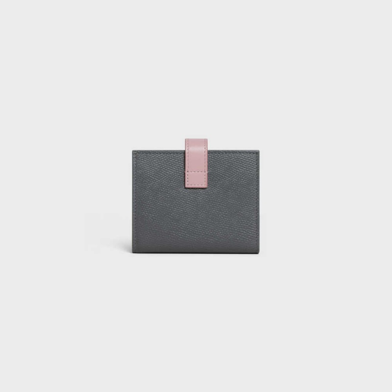 Celine Small Strap Essentials in Bicolour Grained Calfskin Wallets Grey / Vintage Pink | CL-592986